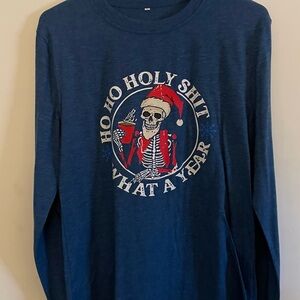 Source Unknown Blue Long Sleeve Tee with Skeleton Design